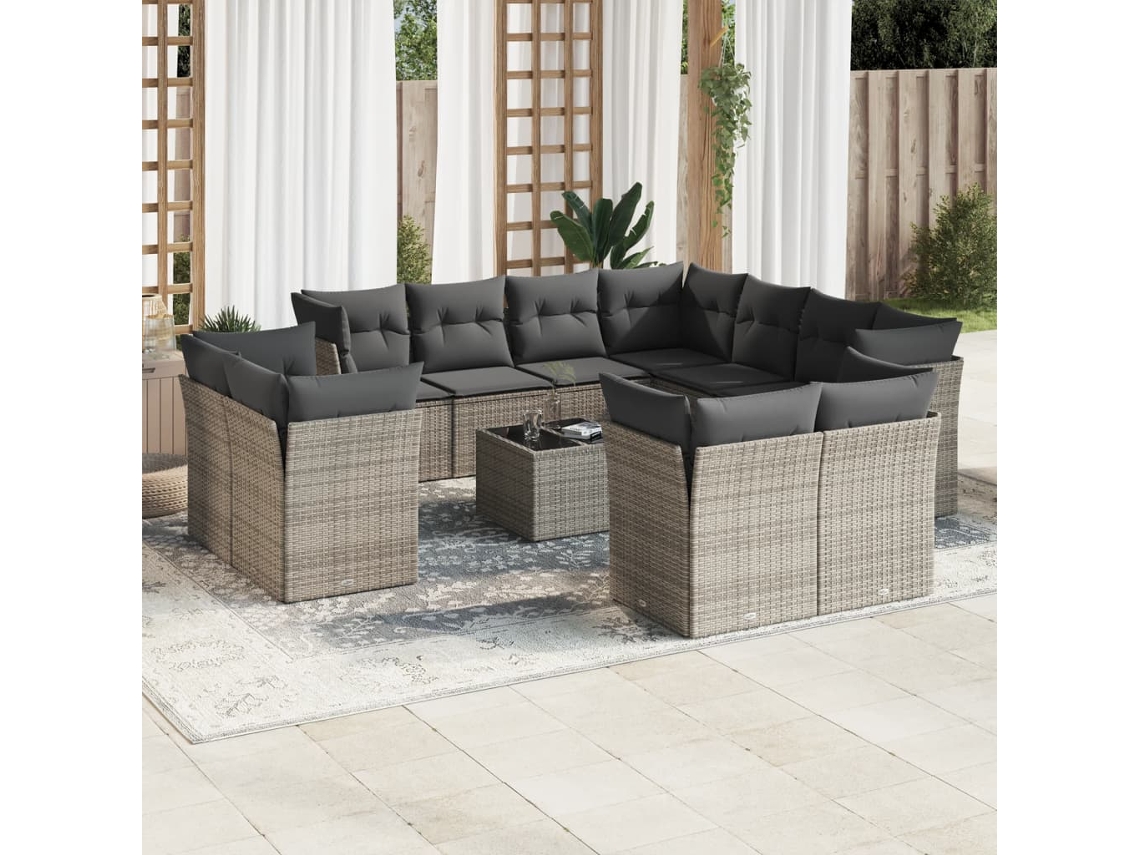 12 Pcs Conjunto De Sofá Jardim C/ Almofadões Vime Pe Cinza Dkd Home Decor