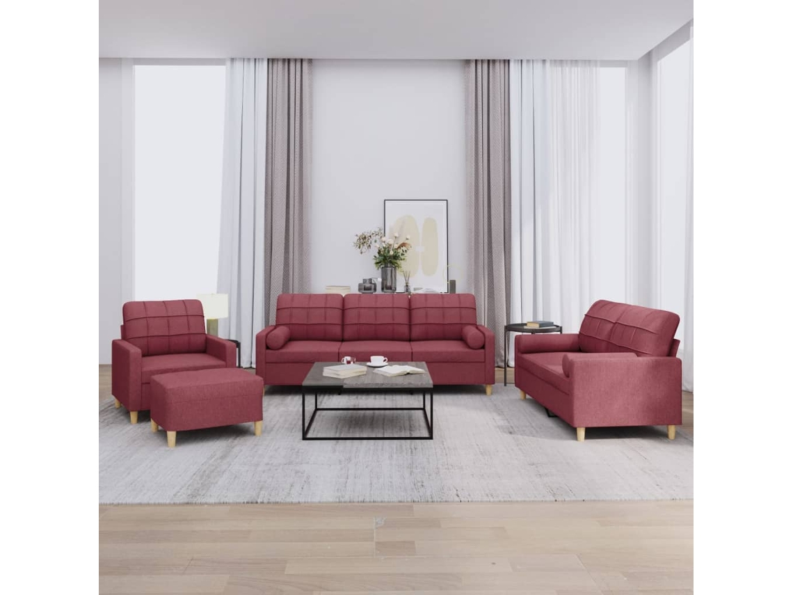 Vidaxl 4 Pcs Conjunto de Sofás com Almofadas Tecido Vermelho tinto
