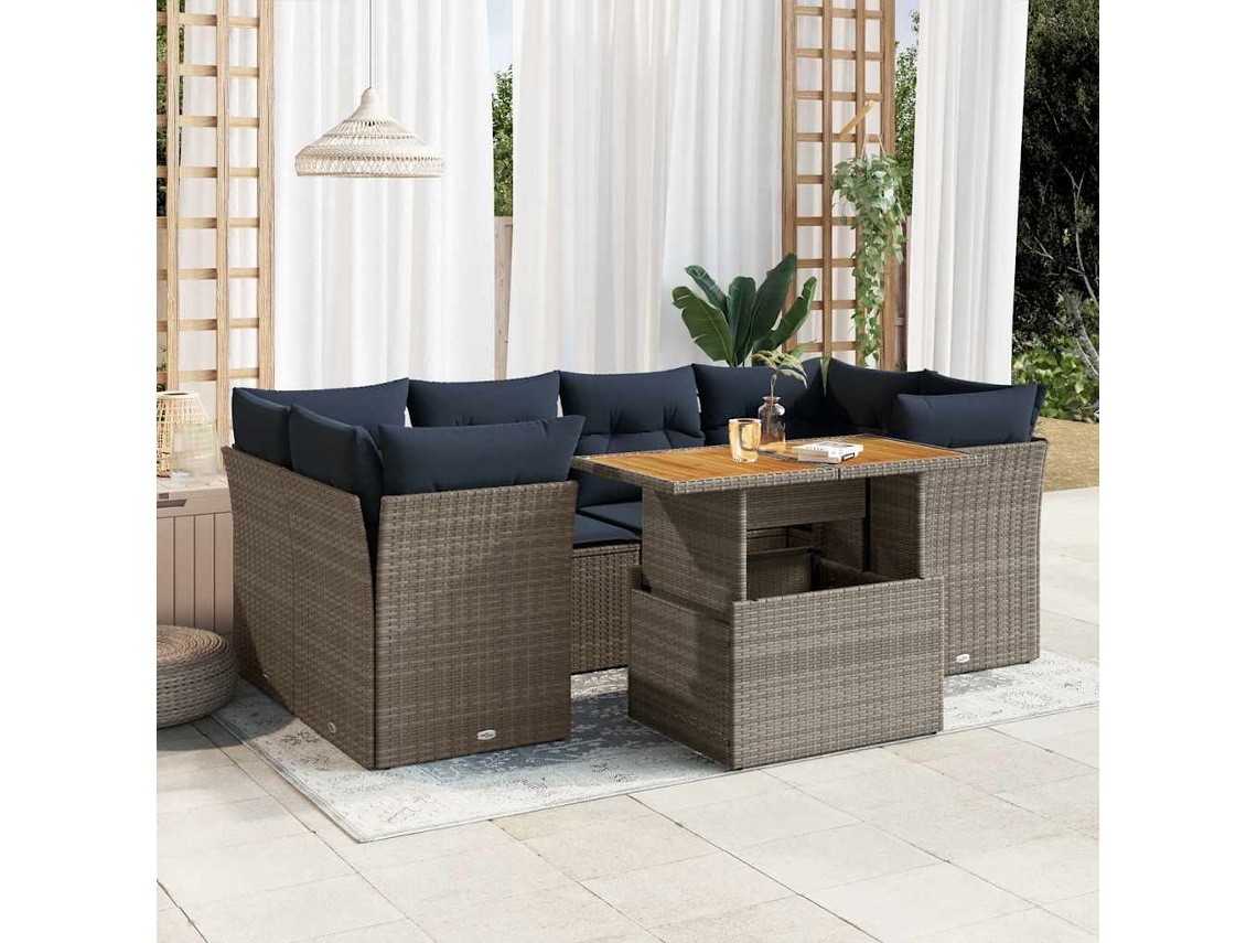 Vidaxl 7 Pcs Conjunto Sofás P/ Jardim C/ Almofadões Vime Pe Cinzento