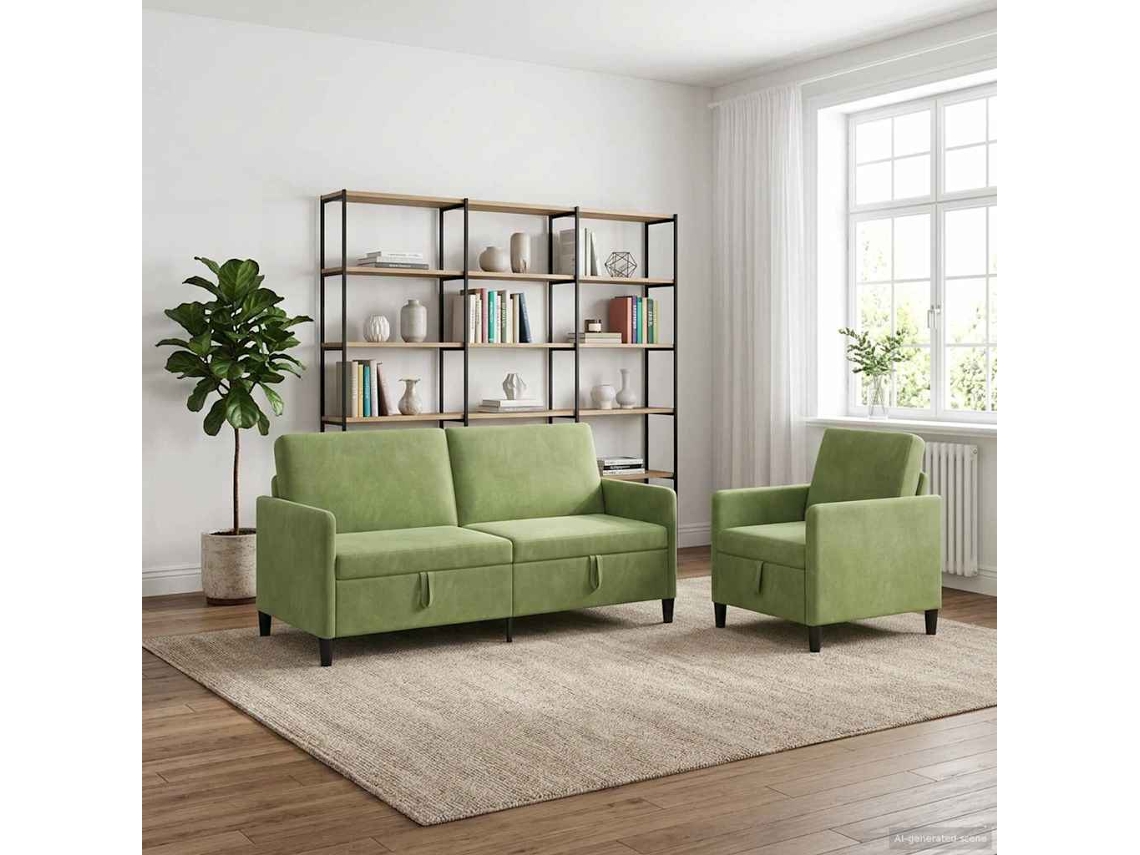 Vidaxl Conjunto De Sofá Com Armazenamento 2 Unid. Verde Claro