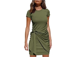 Vestido Bodycon De Verão Com Manga Curta E Cinto Amarrado Para Festas E Ocasiões Casuais Verde