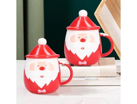 Caneca Goo Caneca de Cerâmica de Papai Noel de Grande Capacidade com Tampa e Colher Design Criativo Hj011 Hj011 ATYHAO