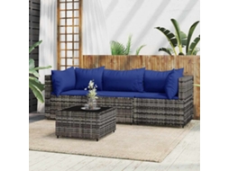 Vidaxl 4 Pcs Conjunto Lounge De Jardim C/ Almofadões Vime Pe Cinzento