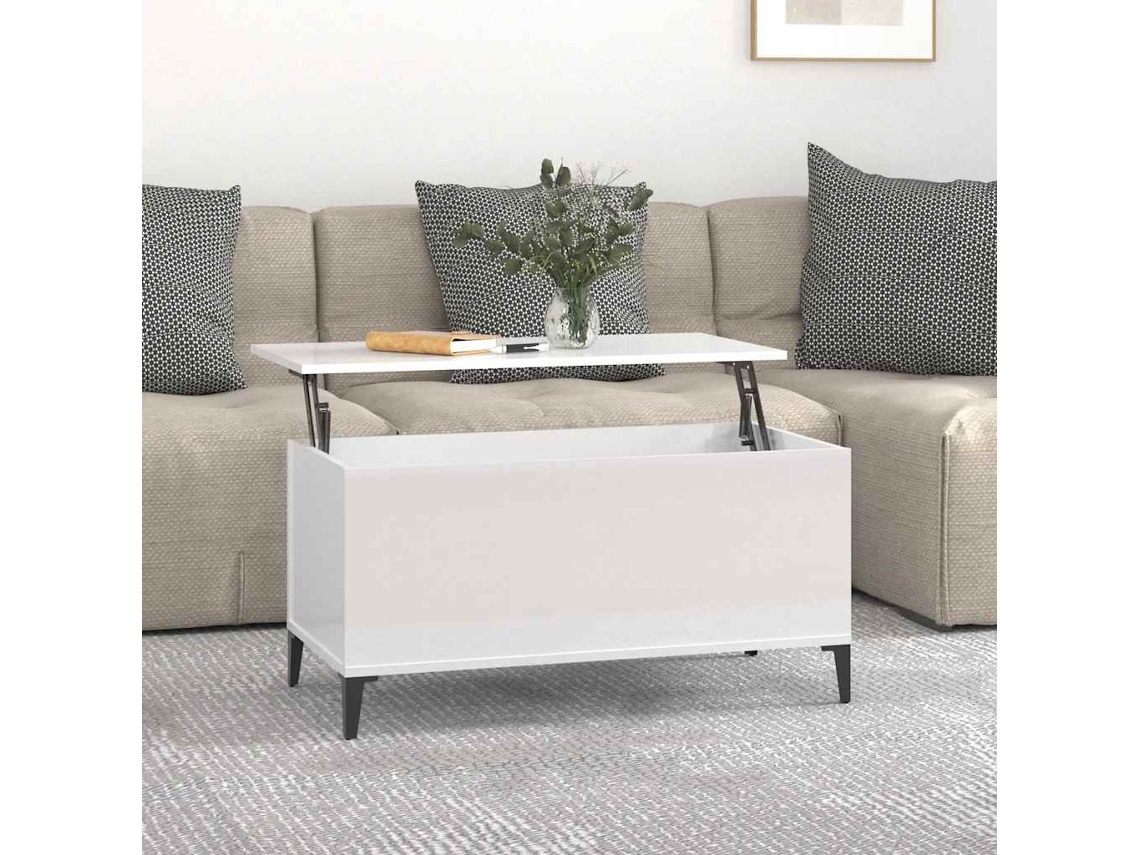 Vidaxl Mesa Centro 90x44,5x45 Cm Derivados De Madeira Branco Brilhante