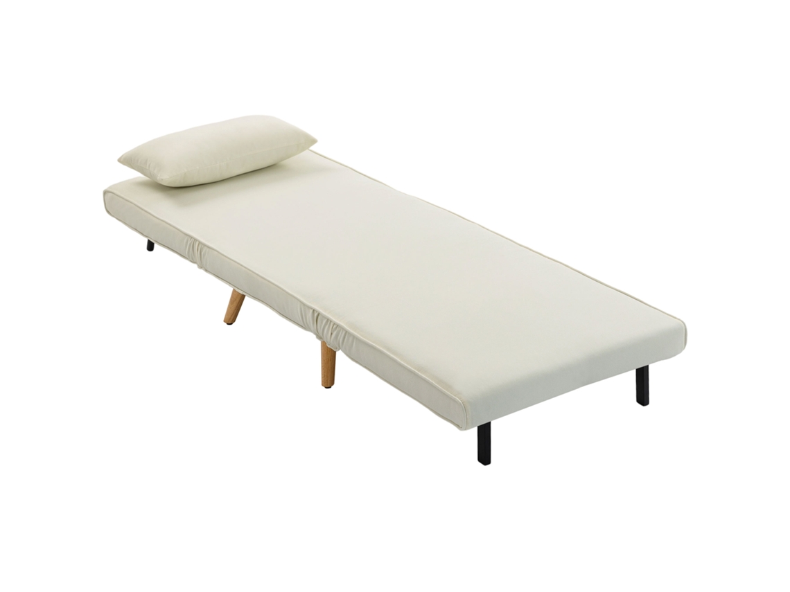 Poltrona Conversível 3 em 1 Cama, Cama de Poltrona, Encosto de 1 Lugar, 5 Posições em Tecido com Almofada. Creme