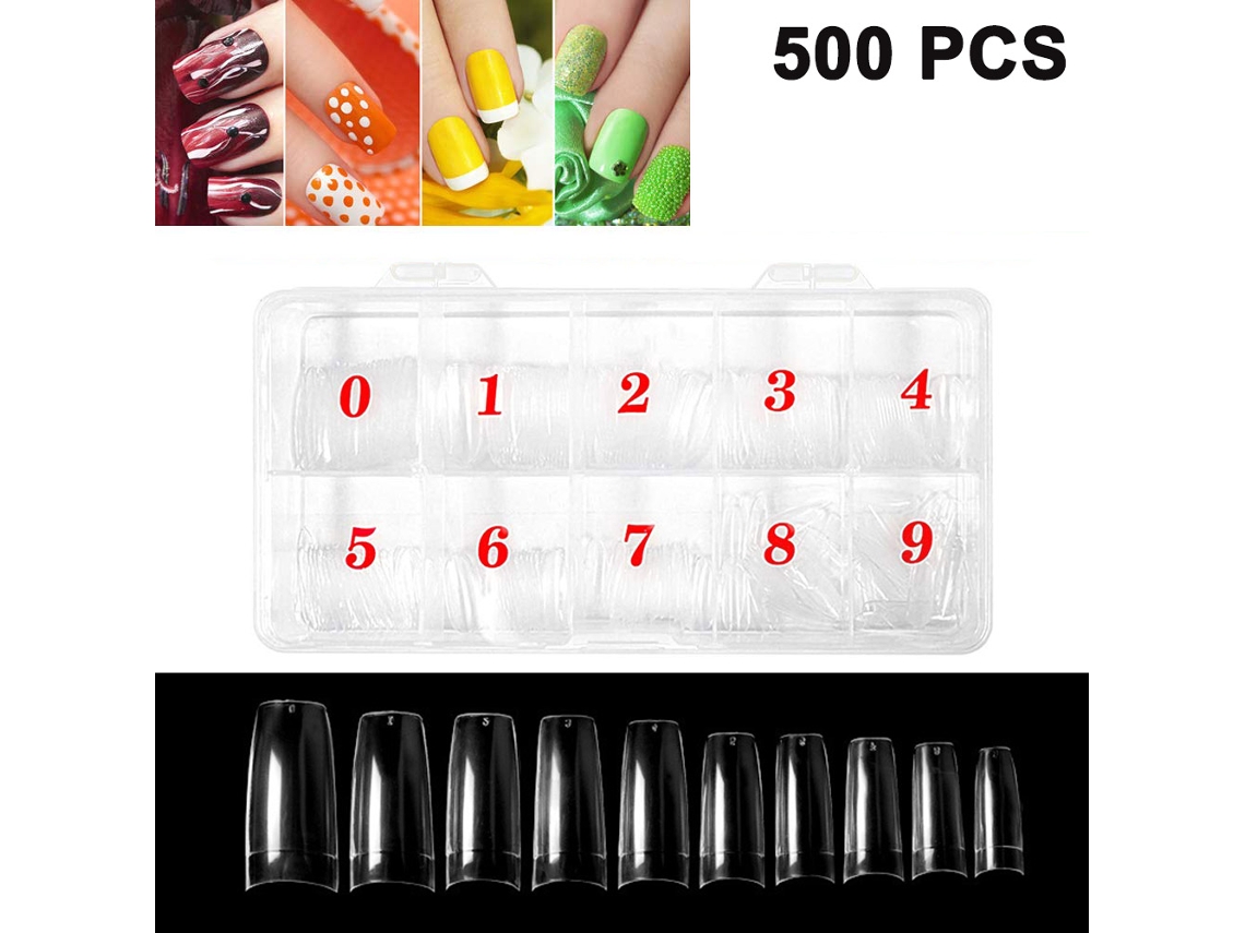 MEOIRUERY 500 Peças De Unhas Postiças Transparentes Para Arte De Unhas, 10 Tamanhos Diferentes Para Mulheres
