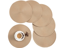 Conjunto 6 Bases De Mesa Redondas - Jogos Americanos Tecidos Isolantes Térmicos - Antideslizante 38 Cm Castanho Claro
