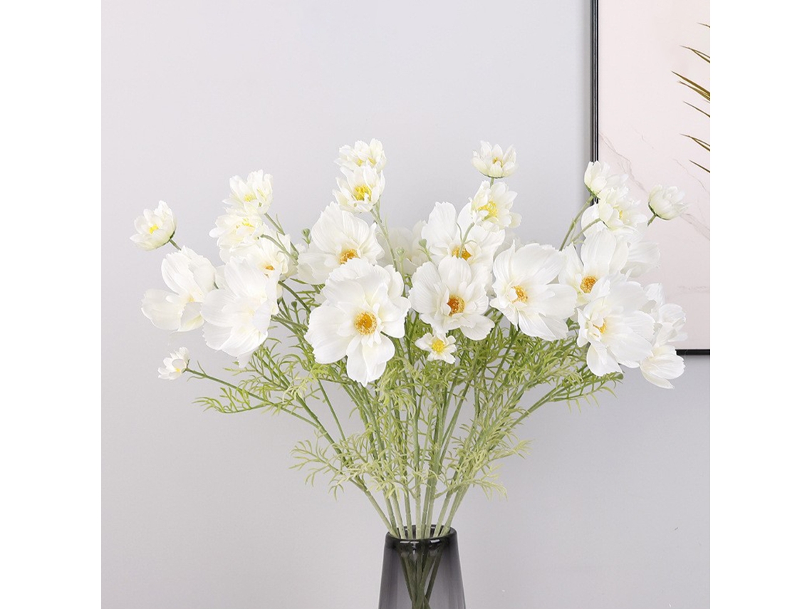 Simulação De Flor De Cosmos (4 Ramos Com Agrupamento, Branca) Eoocoo