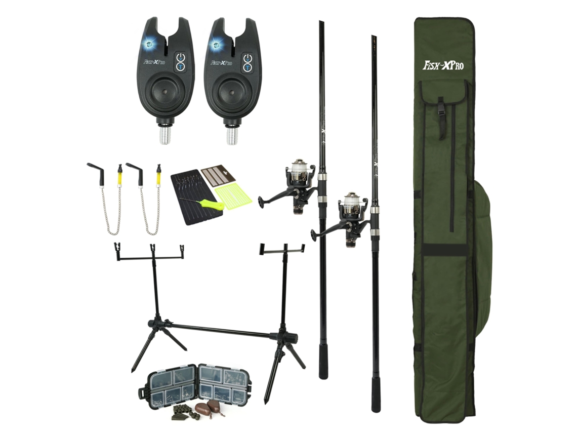 Kit Carpa Plus 2 Canas 96 Peças Com Rod Pod E Alarmes