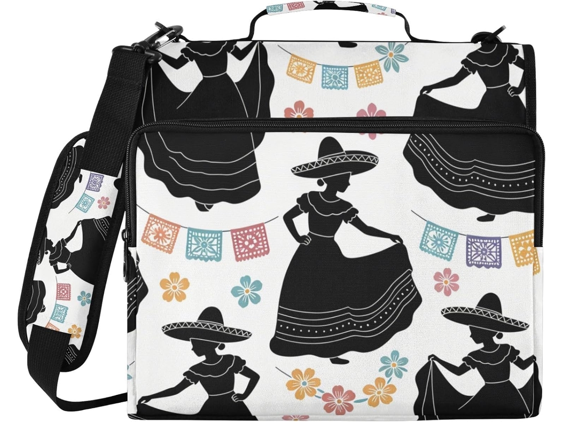 Cinco De Mayo Pasta Preta Com Zíper 3, 8cm 1, 5 Polegadas, Alça E Vários Bolsos, Ideal Organizar Os Materiais