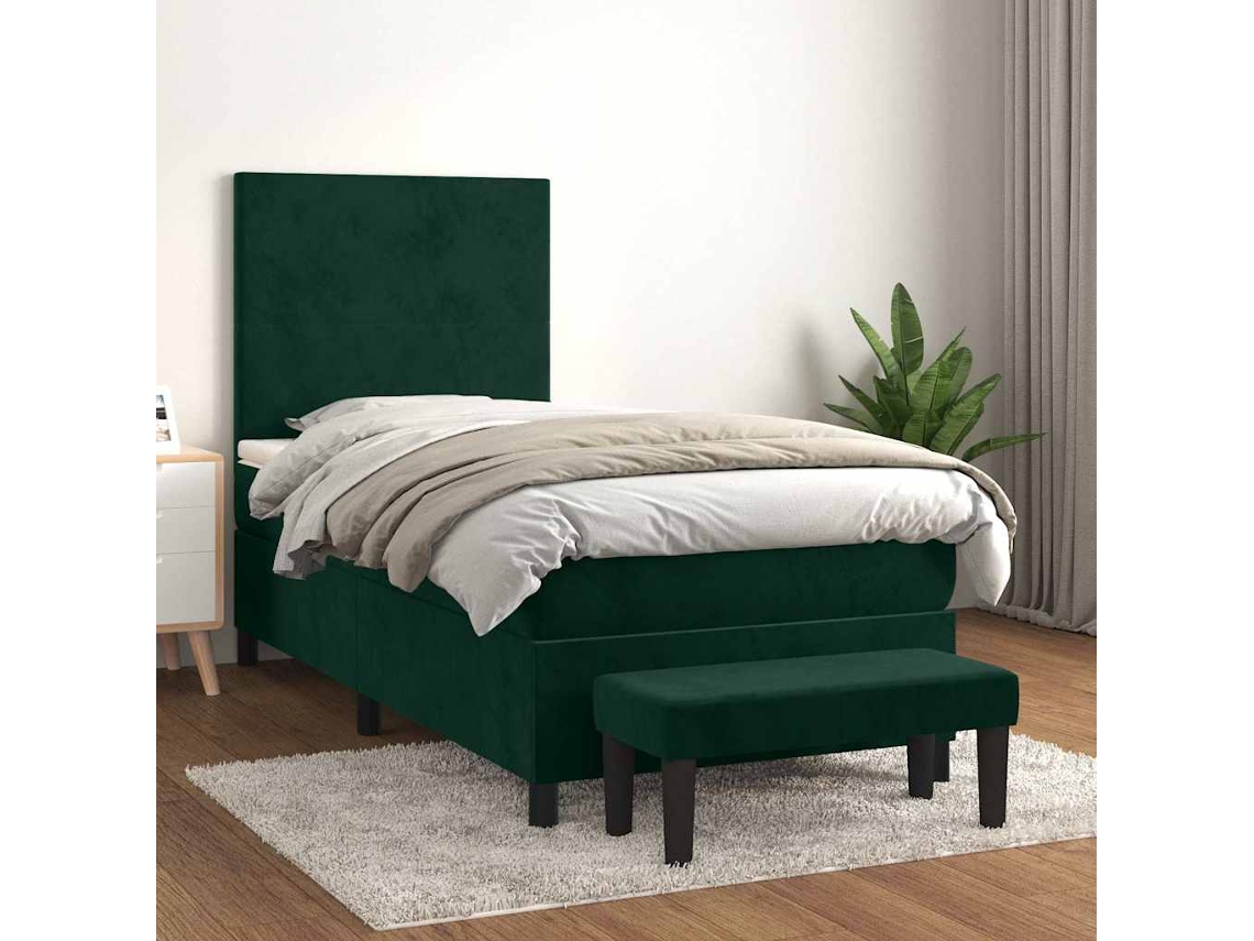 Vidaxl Cama Com Molas/colchão 90x200 Cm Veludo Verde-escuro