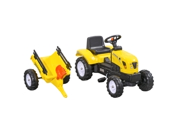 Trator A Pedais Para Crianças Acima De 3 Anos Com Reboque De Para Com Acessórios 133x42x51 Cm Amarelo E Preto
