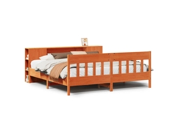 Cama com Estante Sem Colchão 200x200 Cm Pinho Maciço MAISON EXCLUSIVE