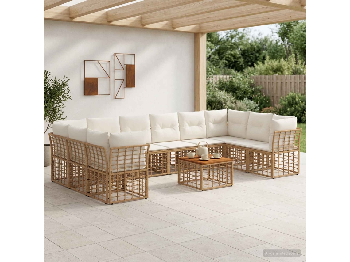 Vidaxl Conjunto De Sofás Para Exterior 11 Unid. Natural E Branco Creme