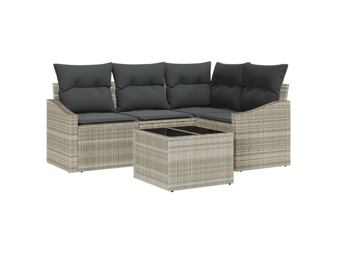 Conjunto 5 Sofá Exterior Vidaxl Cinzento-claro Vime Pe (178,5 X 123,5 X 85 Cm)