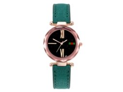 Relógio de Quartzo Feminino de Couro Pu Estilo Casual e Simples com Dial Verde