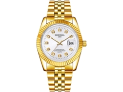 Lurelia Relógio Masculino, Movimento De Quartzo, Analógico, Data/calendário, Detalhes Com Strass, Aço Inoxidável, Branco, Dourado