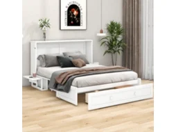 Cama Armário Móvel 140x200 Branca Com Gavetas E Estante Transformável