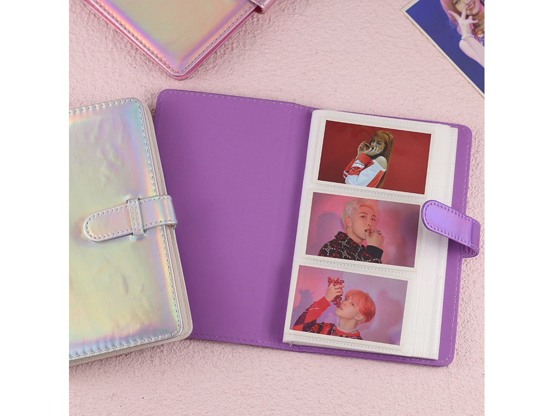 Mini Álbum de Fotos em Couro Pu com 96 Bolsos para Filmes de 3 Polegadas BRILVIBERA (laser Powder)