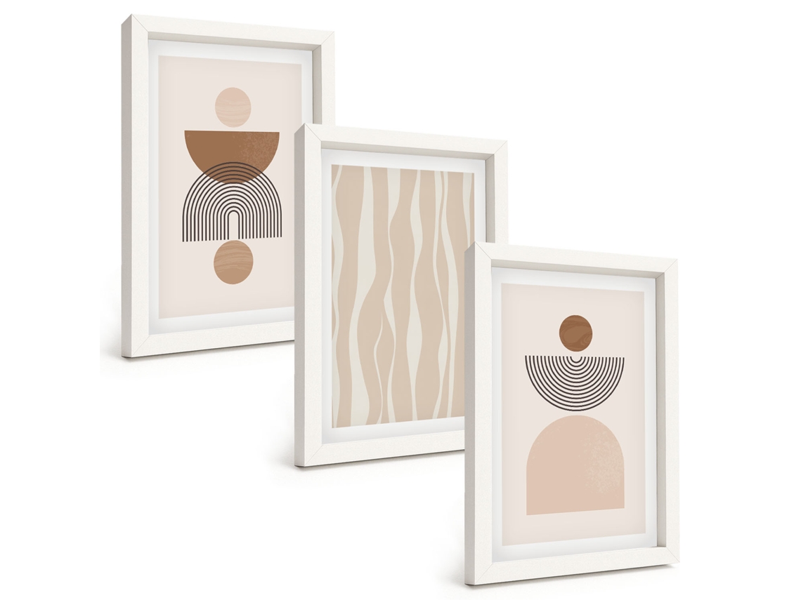 Composição De Quadros Na Parede Formas Abstratas Em Marrom E Bege Moldura Branca Imagens Para Um Quarto Infantil Espelharte (3 Peças 20x30 Cm)