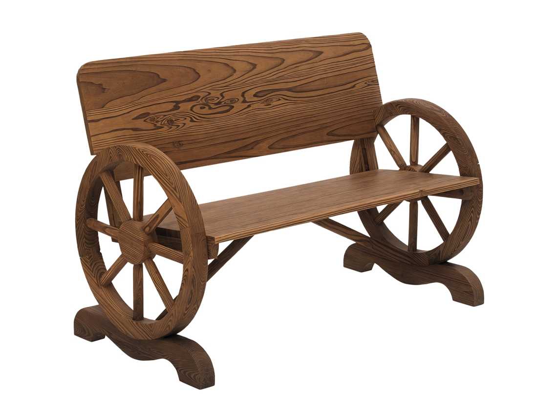 Banco de Madeira Rústico BTFORUS com repousa braços, 2 rodas, carga 250kg, 114x58x80cm, carbonizado