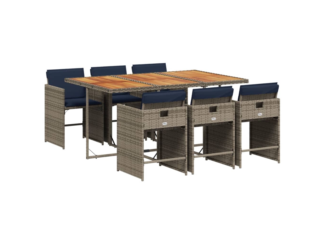Conjunto de Jantar para Jardim com 7 Peças e Almofadas em Rattan Sintético Cinza MAISON EXCLUSIVE