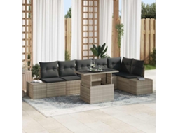 Vidaxl Conjunto De Sofá De Jardim 7 Pcs Cinzento-claro Vime Pe