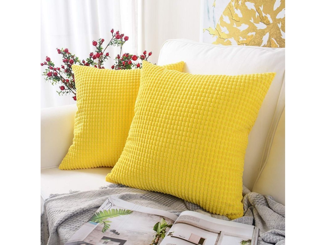 2026 funda de Almohada Cuadrada de Veludo Suave Decorativa 45x45 Cm Amarelo Limão Pacote de 2