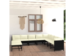Vidaxl 11 Pcs Conjunto Lounge De Jardim C/ Almofadões Vime Pe Preto