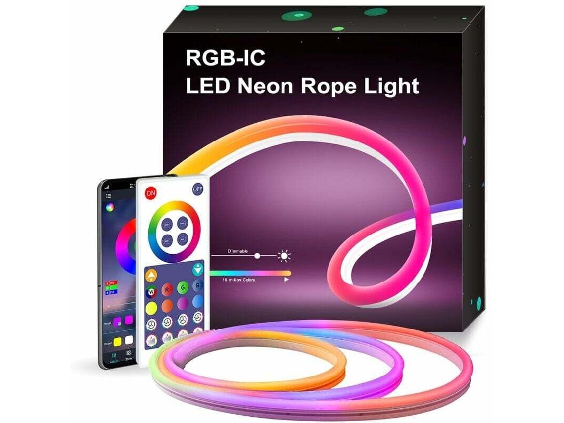 Lurelia Fita Led Neon 3 M, Rgbic, 100 V, Bluetooth, App, Comando Remoto, Sincronização Musical