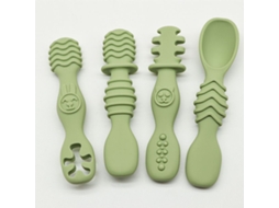 (verde) Conjunto De 4 Colheres De Silicone Para Bebês, Adequadas Para Bebês A Partir De 6 Meses De Idade.