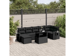 Vidaxl 8 Pcs Conjunto Sofás De Jardim Com Almofadões Vime Pe Preto