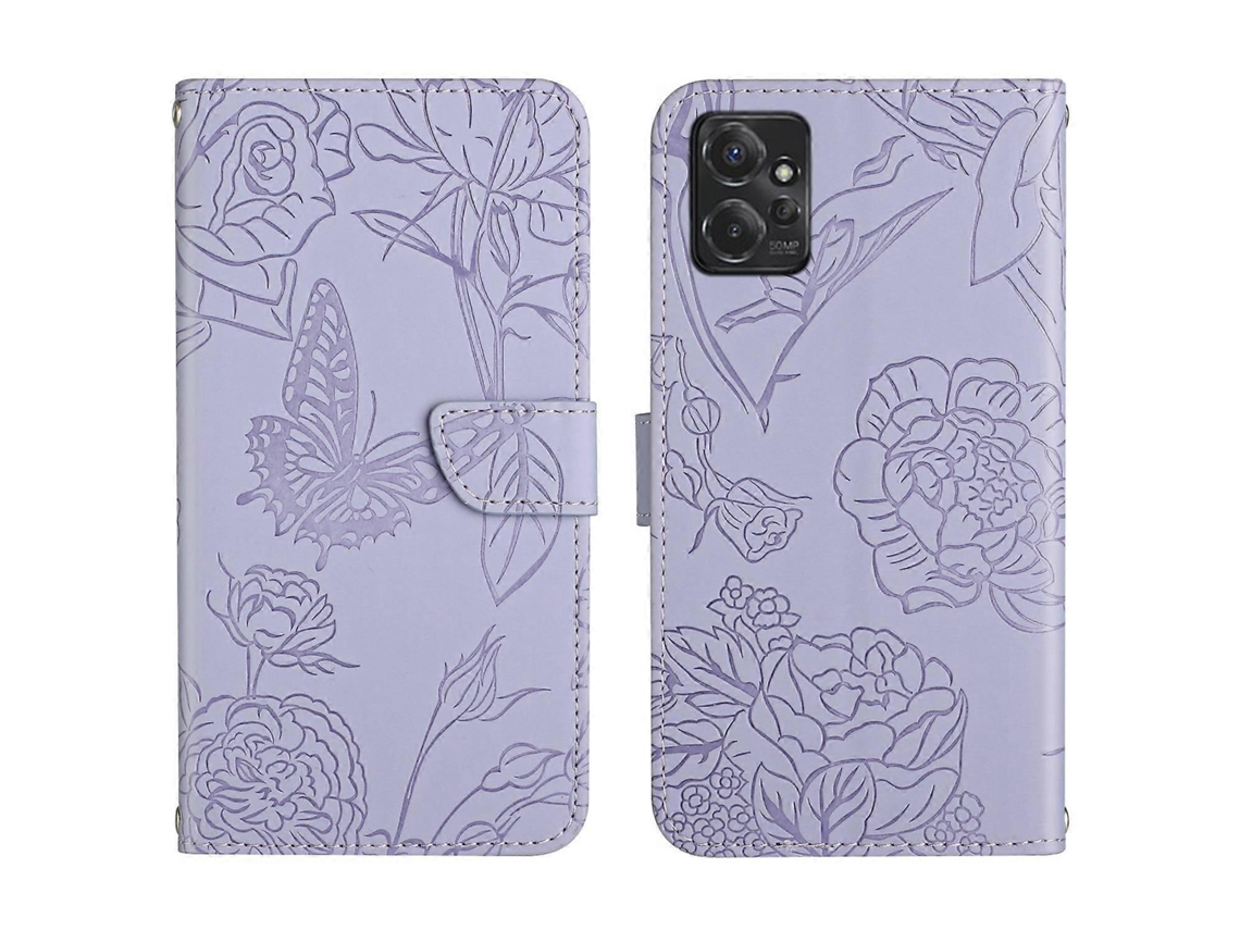 Capa De Celular Flip Em Couro Sintético Com Textura De Borboleta E Toque Suave Para Motorola Moto G Power 2023 Ht03