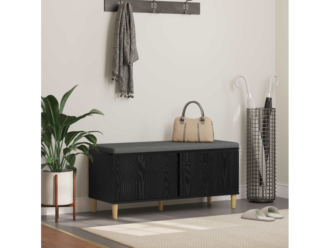 Vidaxl Banco De Hall Com Almofada Carvalho Preto 100 X 38 X 46 Cm