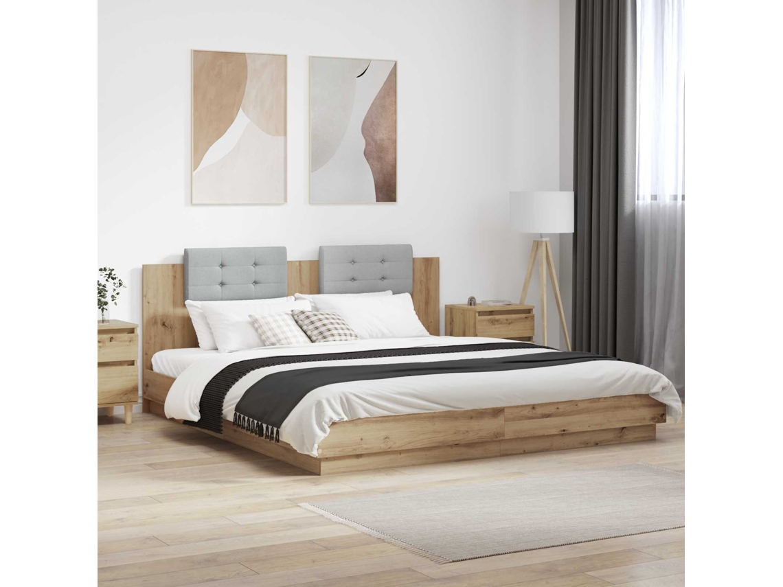 Vidaxl Estrutura De Cama Com Cabeceira Carvalho Artesanal 200 X 200 Cm