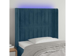 Vidaxl Cabeceira Cama C/ Luzes Led Veludo 103x16x118/128cm Azul-escuro