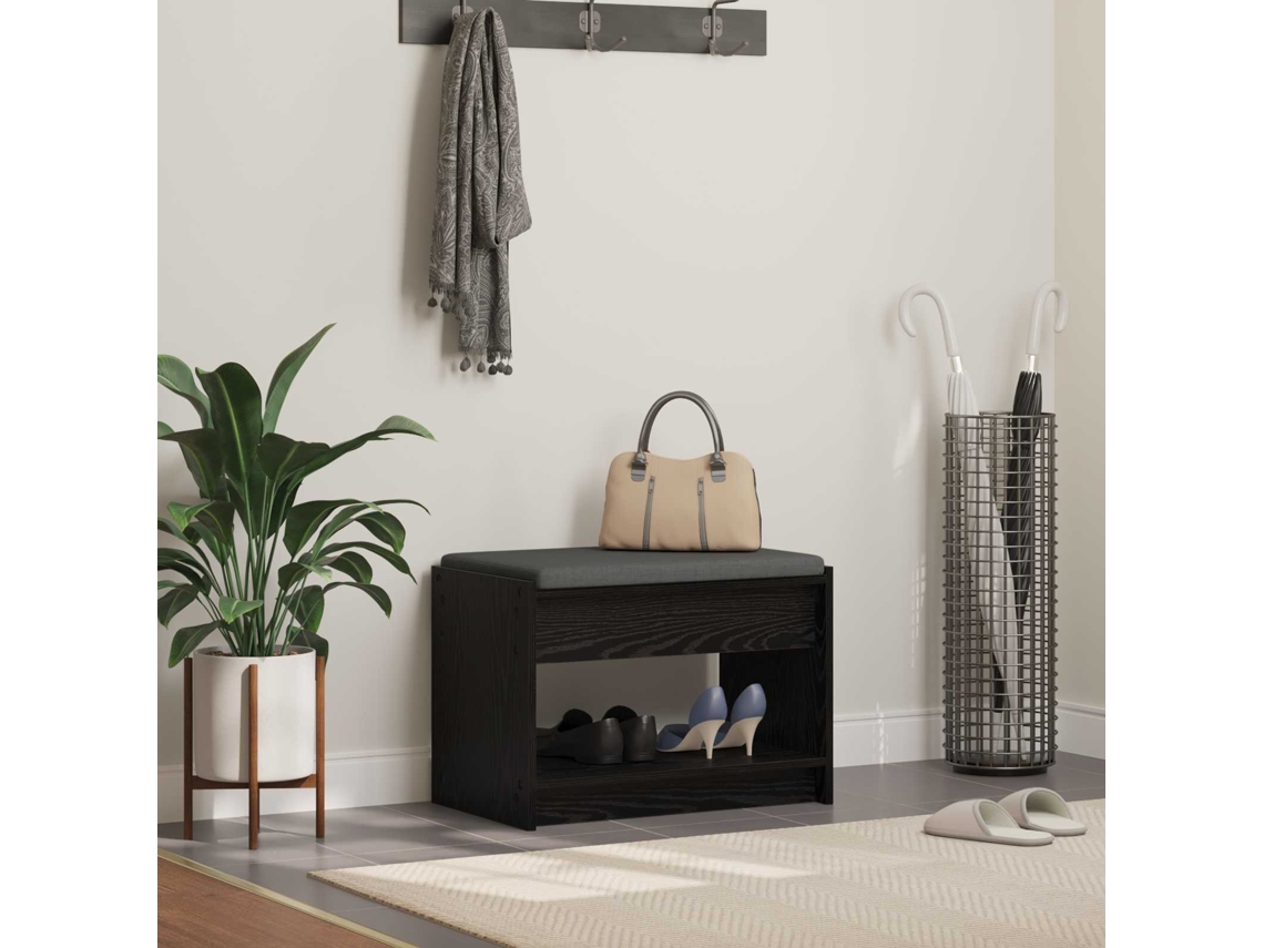 Vidaxl Banco De Hall Carvalho Preto 63 X 38 X 45 Cm