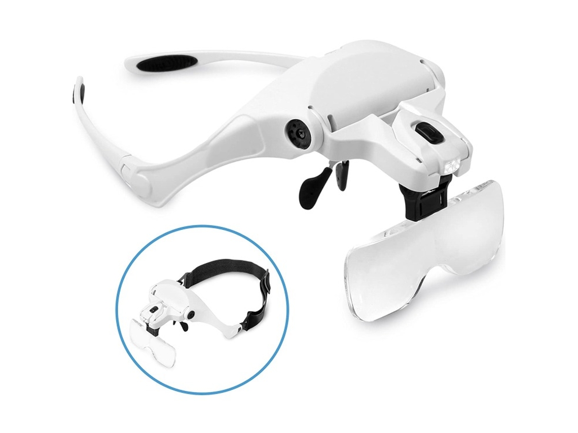 Lupa com Luz Led, Zoom de 1x a 3, 5x com 5 Lentes Removíveis, Lupa de Cabeça com Luz para Leitura BRILVIBERA