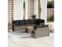 Vidaxl 9 Pcs Conjunto Sofás P/ Jardim Com Almofadões Vime Pe Cinzento