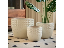 Conjunto 3 Vasos Cerâmica Branco Diamante Ø38/30/23cm Plantas VELTRIX