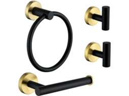 Conjunto De Acessórios Para Banheiro Em Aço Inoxidável Preto Fosco E Dourado Escovado, Incluindo Porta Toalhas E Papel