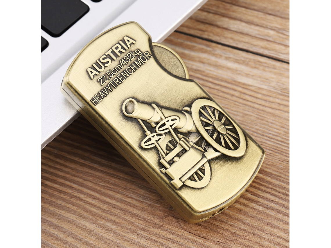 Isqueiro De Bronze Resistente Ao Vento Recarregável Sem Gás