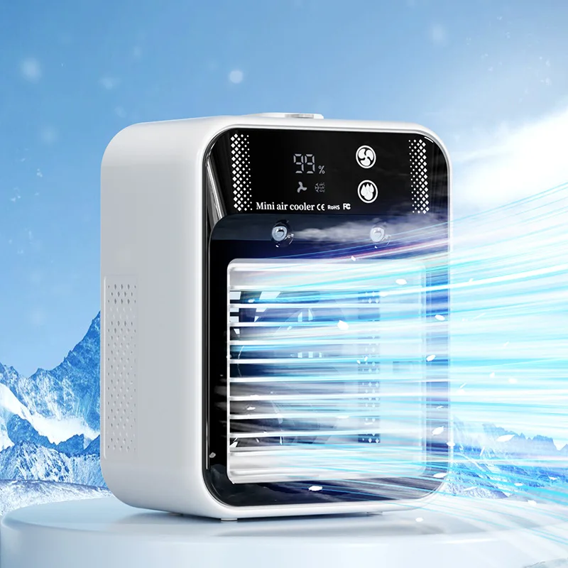 Ventilador de mesa portátil com ar condicionado, ventilador de resfriamento inteligente e silencioso, umidificador doméstico