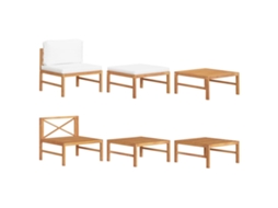 Vidaxl 3 Pcs Conj. Lounge De Jardim C/ Almofadões Cor Creme Teca