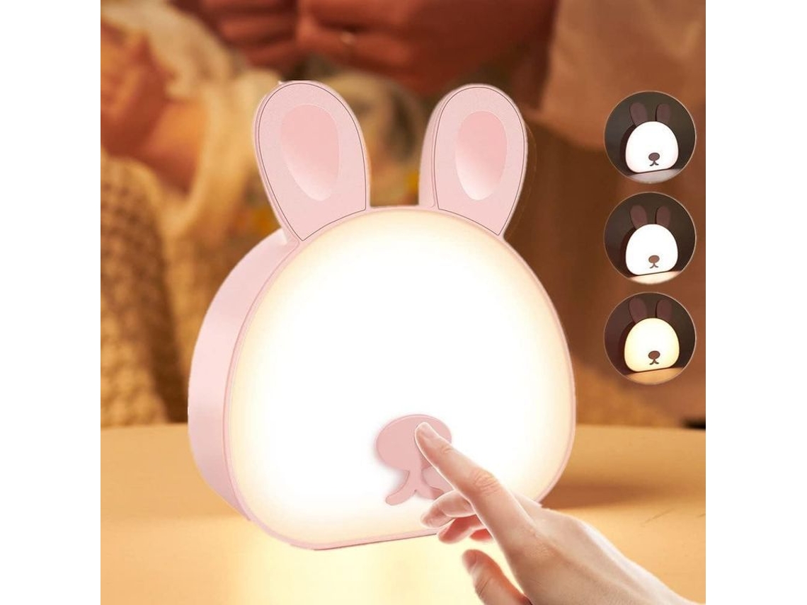 Luz Nocturna Led Táctil Regulável Coelho Em Papelão 3 Cores Recarregável Usb
