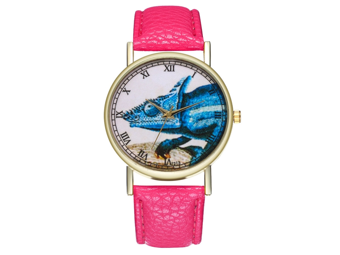 Relógio de pulso analógico de quartzo moderno com pulseira de PU para casais (vermelho e rosa)