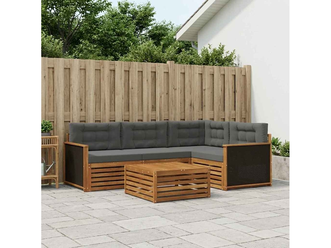 Vidaxl Conjunto De Sofás Para Exterior 5 Pcs Natural E Antracite