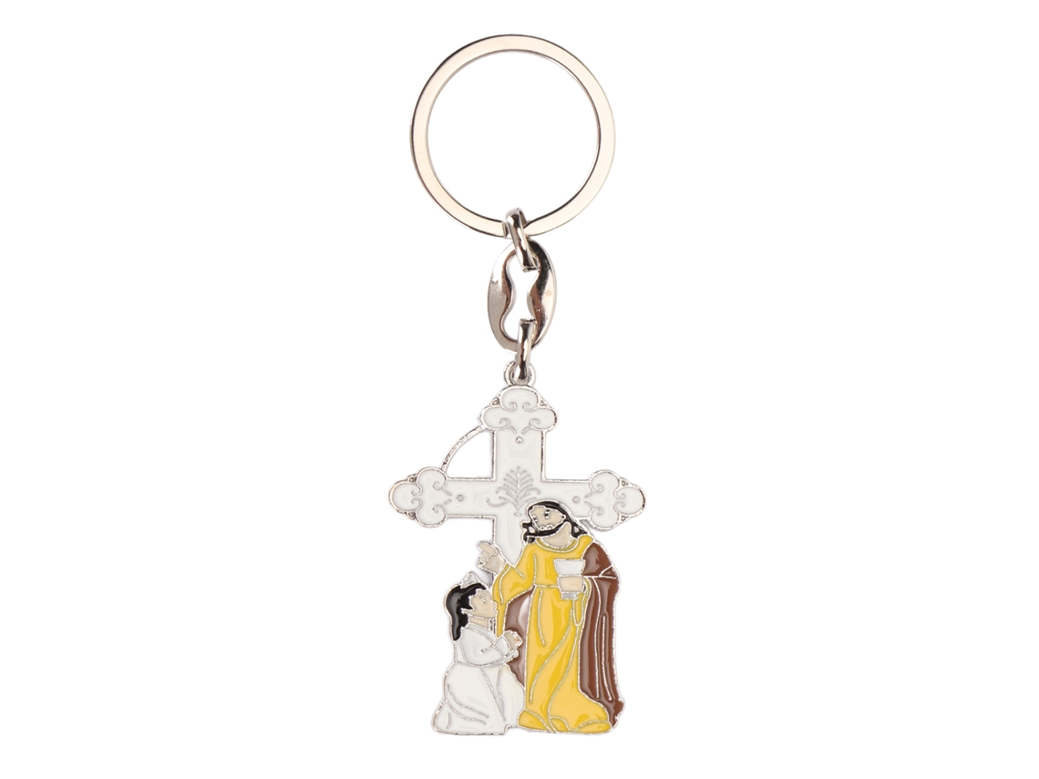 Chaveiro Cruz de Cristo Ligação Metal Católica Portátil