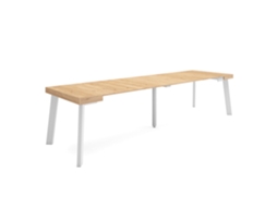 Mesa Consola Extensível, 302x90x73cm, Para 14 Pessoas, Pés De Madeira, Carvalho