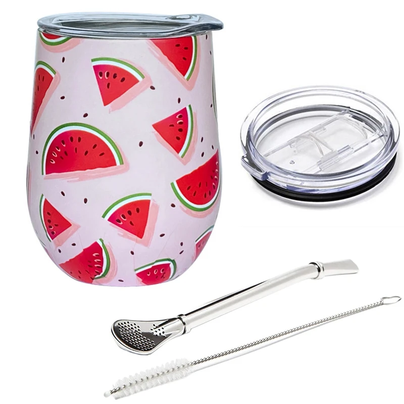 Caneca para Chá Mate, Caneca Térmica de Aço Inoxidável com Tampa Deslizante e Canudo, 355 Ml . MDUG (12 Oz)